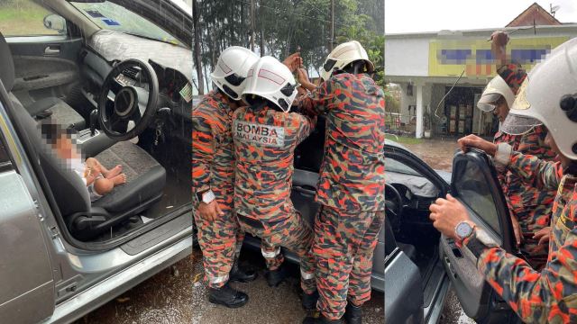 Bomba In Melaka Forces Car Door Open To Rescue Toddler Sitting Alone In Passenger Seat!