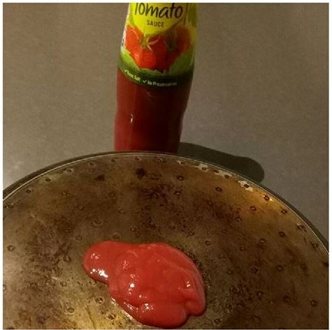 pakai sos tomato, periuk jadi berkilat 