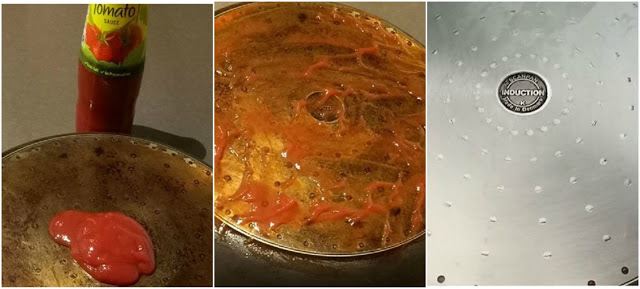 pakai sos tomato, periuk jadi berkilat 