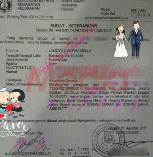 surat mohon nikah laudya cynthia bella tersebar ?