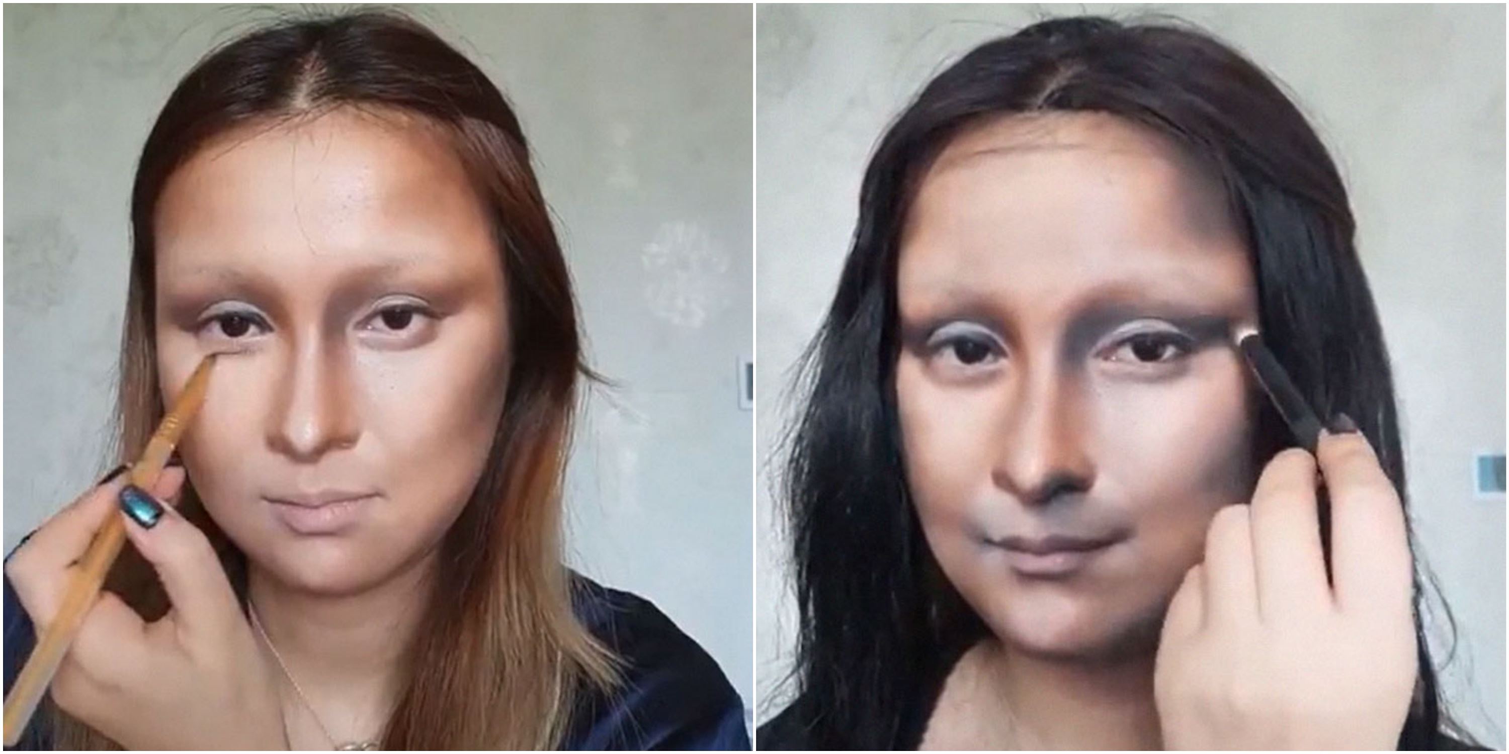 wanita ini dicabar untuk mengubah mukanya jadi mona lisa. tengok apa yang jadi