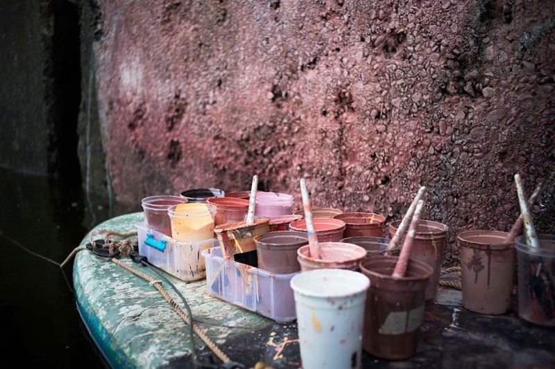 mencabar lukis mural di dinding masa air surut, berhenti masa air pasang