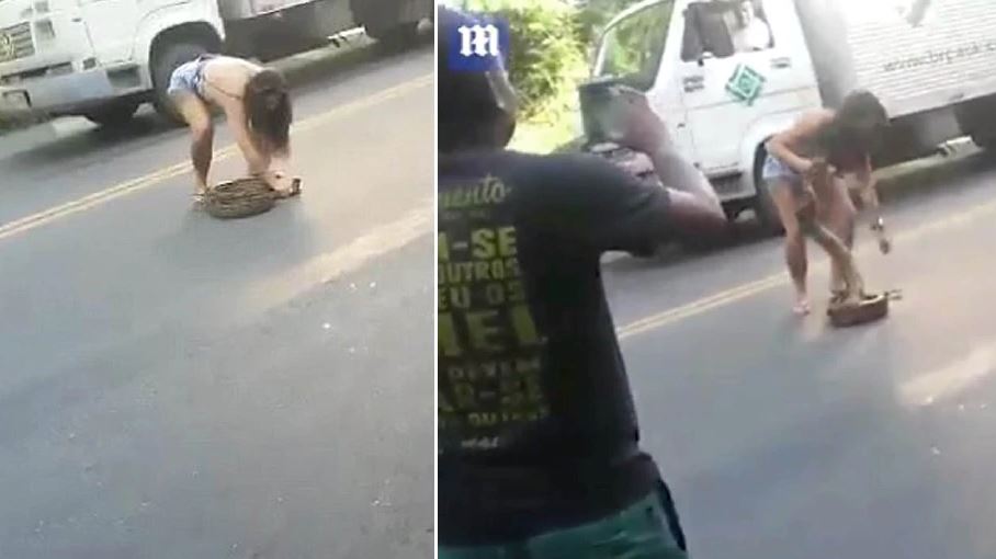 ular sawa tengah jalan sampai jadi jam, hanya wanita ni yang berani alihkan