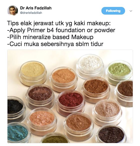 siapa yang kaki make up tapi nak elak jerawat, ni tips dari doktor