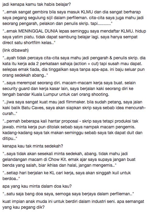 anak muda jalan 20km sehari cari kerja buat filem