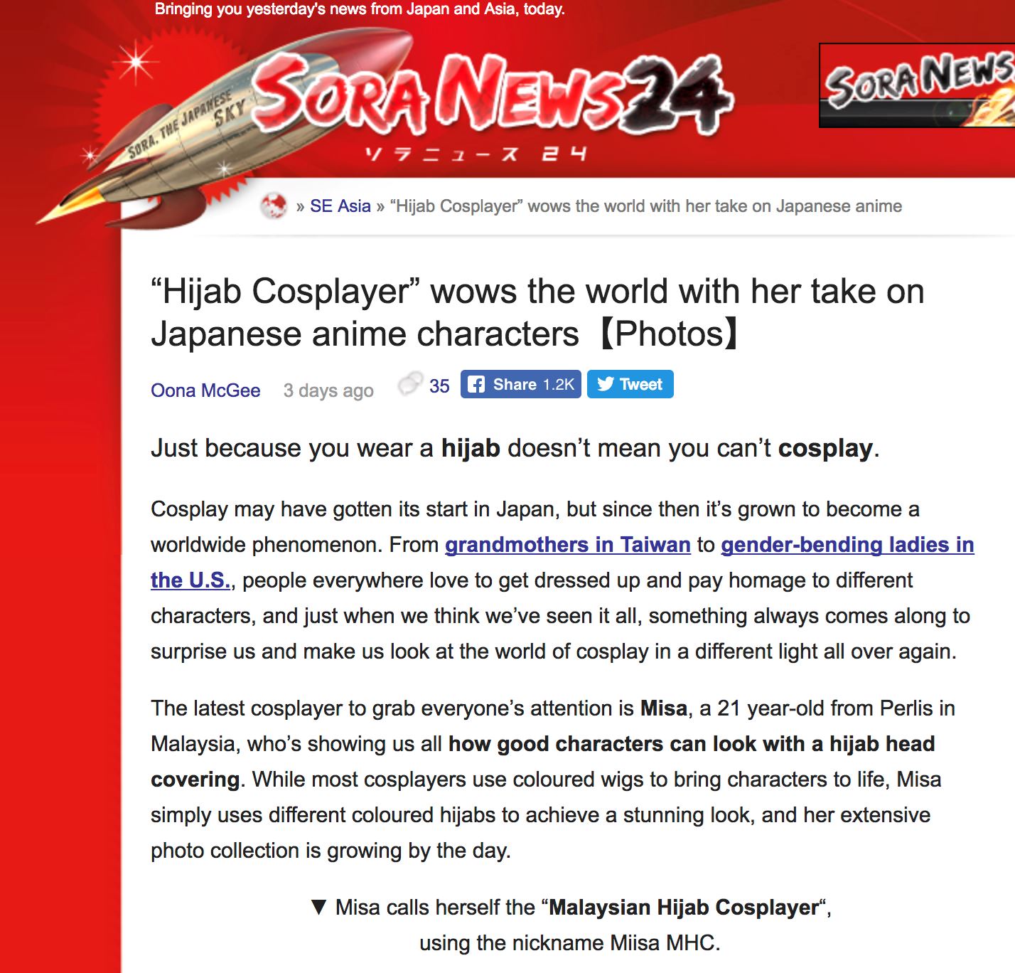 berhijab tak halang gadis dari malaysia ini menggayakan watak anime