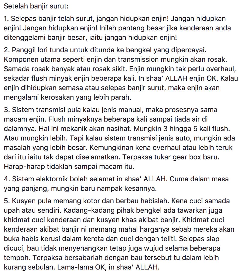 cara untuk selamatkan kenderaan yang di tenggelami air 