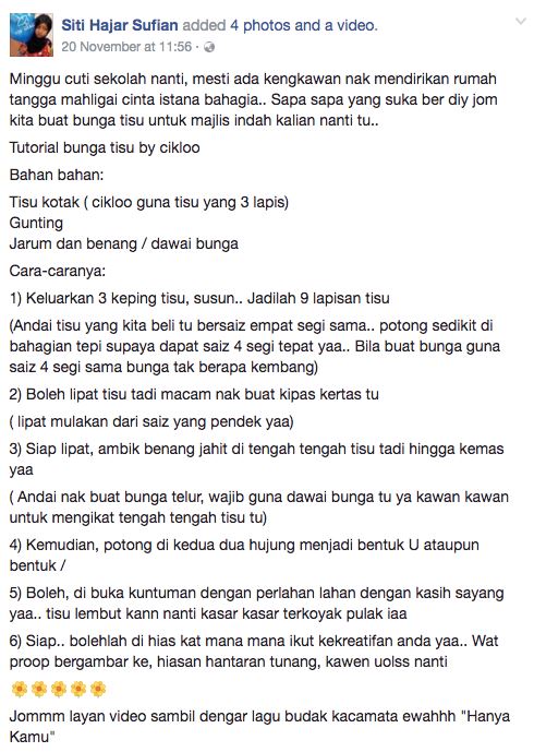 6 step mudah buat bunga tisu untuk majlis 