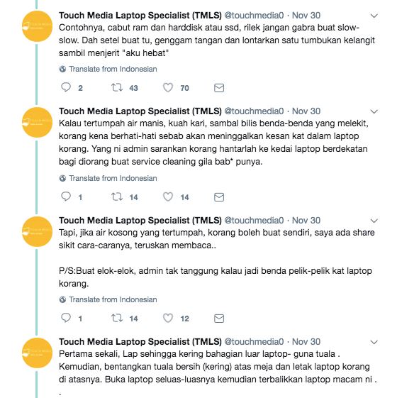 tertumpah air atas laptop ? ni kesan dan apa yang perlu dibuat