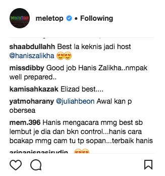 netizen suka hanis zalikha jadi hos meletop 