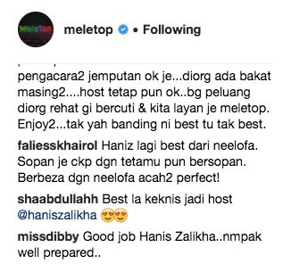 netizen suka hanis zalikha jadi hos meletop 