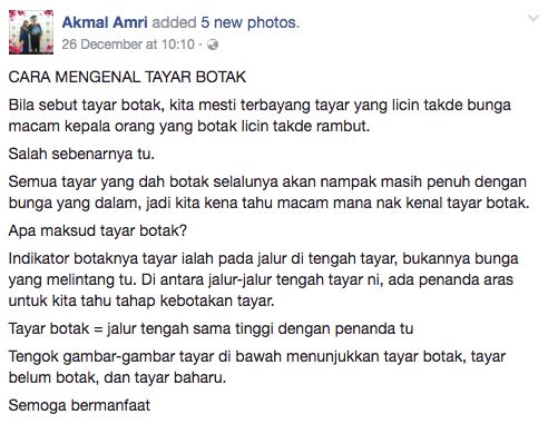 bunga habis tanda tayar botak ? ni cara betul tahu tayar botak