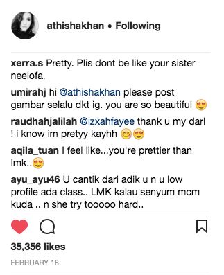 please dont be like your sister. netizen puji adik neelofa, athisha khan
