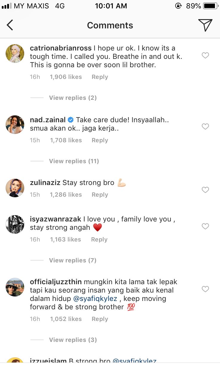 ramai rakan artis yang beri semangat pada syafiq kyle 