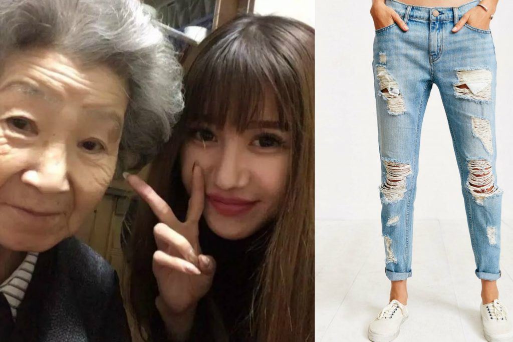 nenek ni jadi viral bila dia buat sesuatu pada seluar jeans koyak cucunya. lawak !