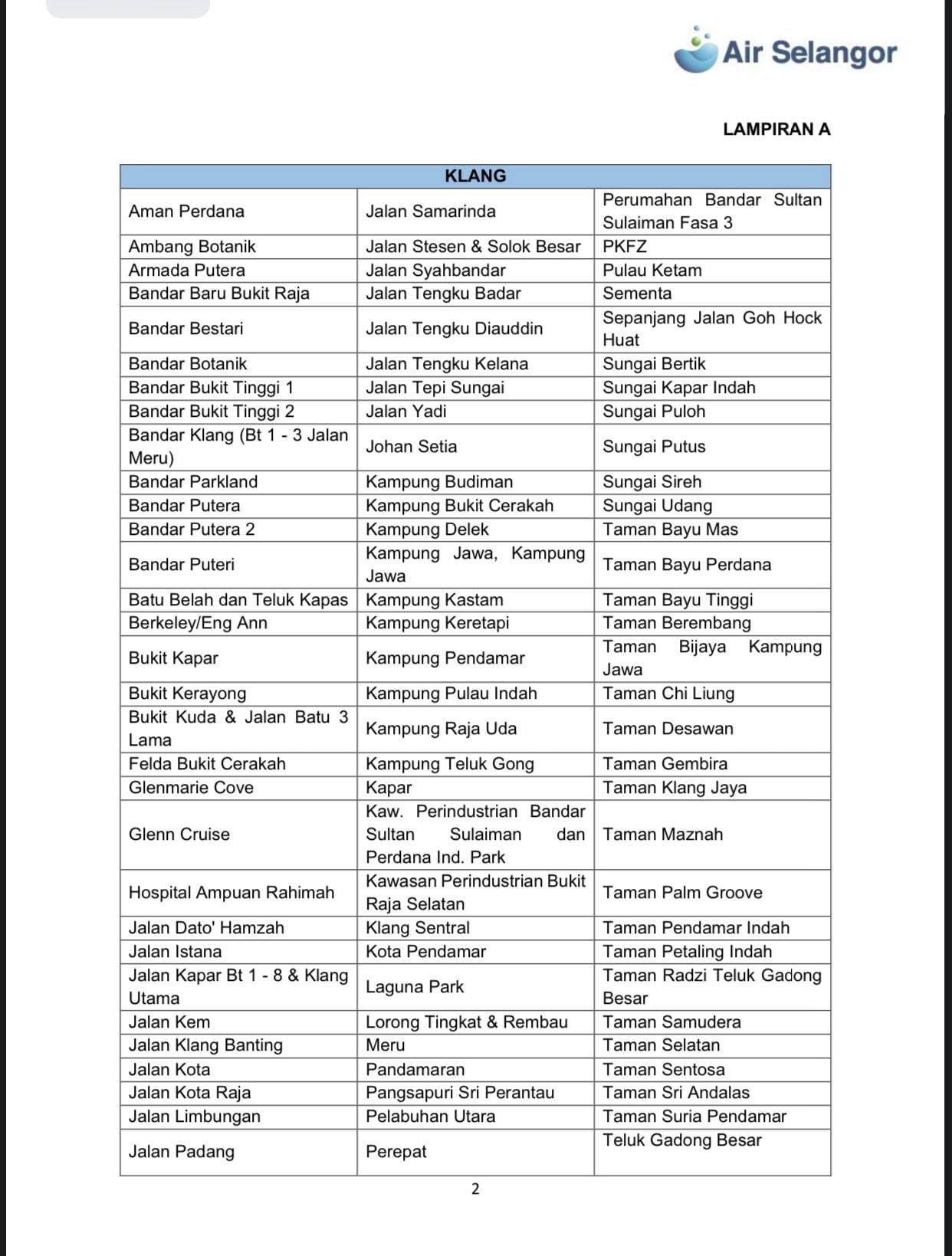 sungai selangor tercemar lagi, gangguan bekalan air bermula 6 petang