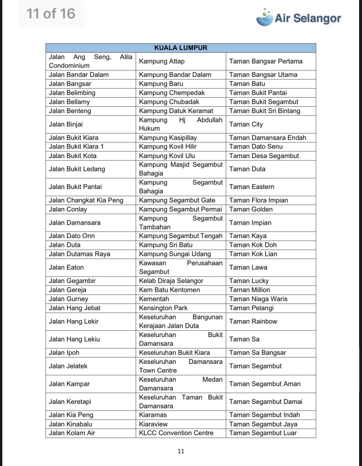 sungai selangor tercemar lagi, gangguan bekalan air bermula 6 petang
