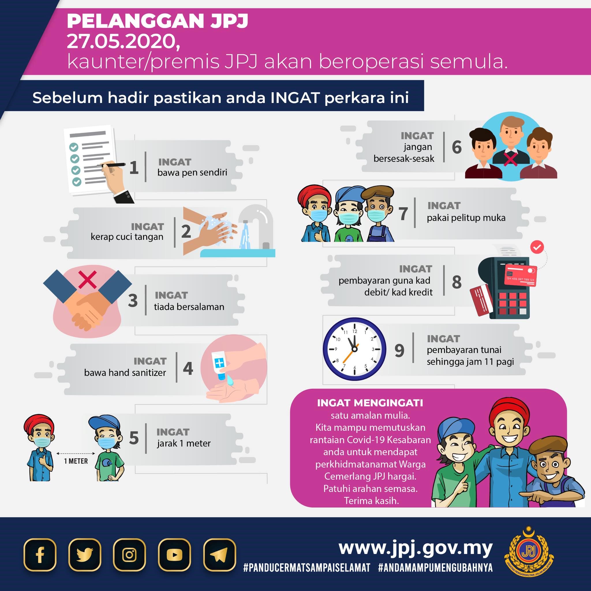 kaunter sudah dibuka, jpj ingatkan orang ramai bawa pen sendiri