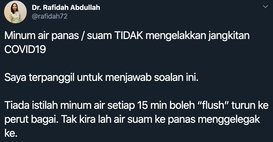 minum air panas setiap 15 minit tak boleh elak jangkitan covid-19