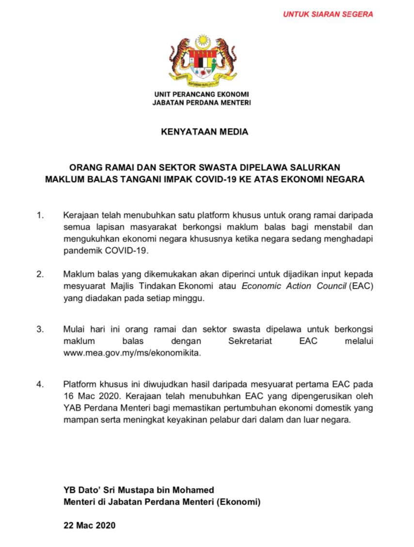 bantu kerajaan beri idea kukuhkan ekonomi ketika negara hadapi covid-19