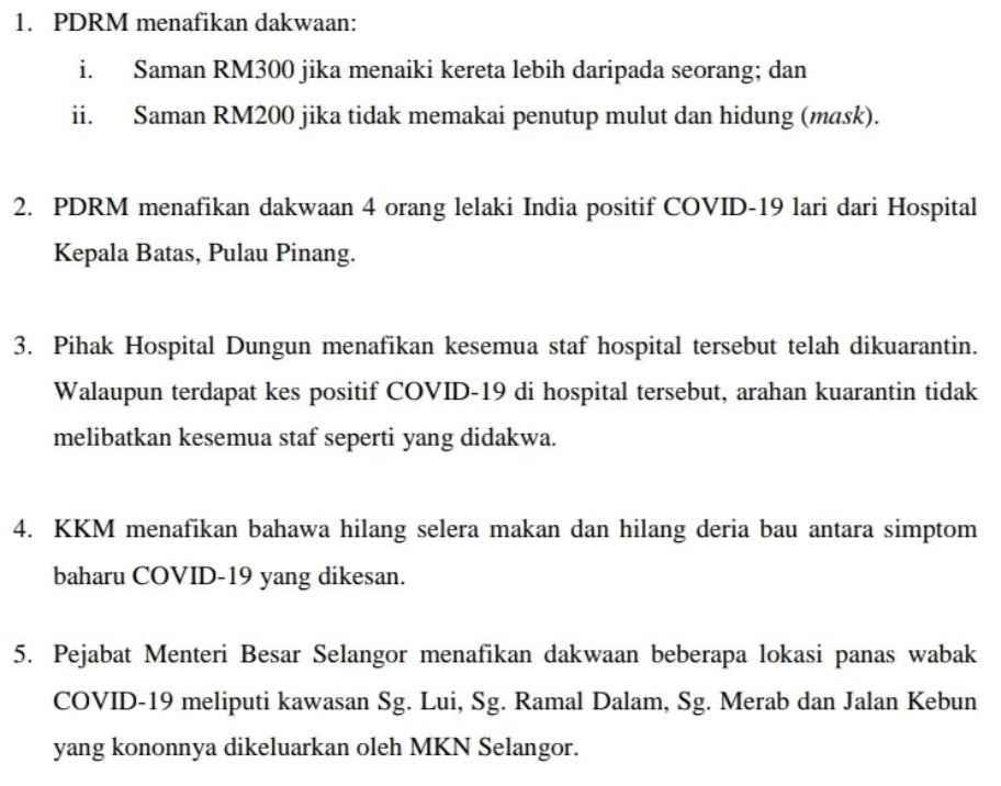 awas berita palsu konon polis saman rm200 jika tak pakai mask