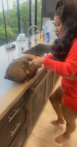 ramai terhibur tengok cardi b cuba kupas buah nangka dengan hempas ke lantai