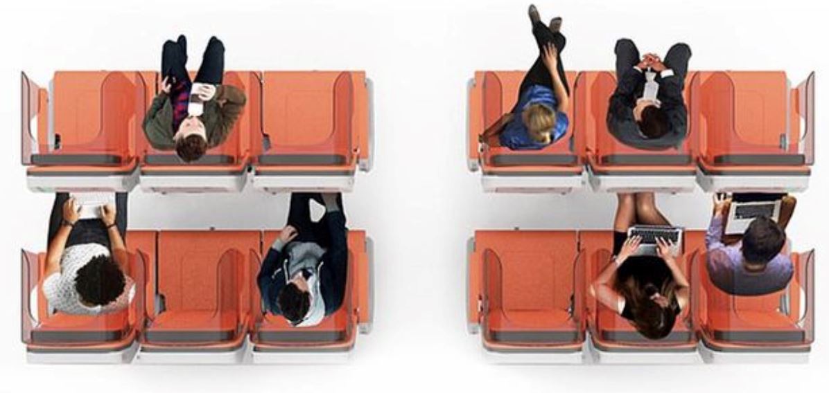 dua cadangan rekaan tempat duduk dalam pesawat pasca covid-19