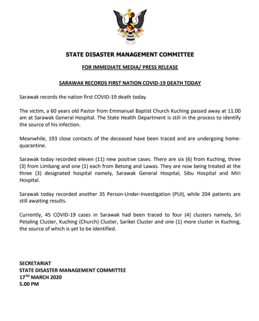 dua kematian berkaitan jangkitan covid-19 pertama di malaysia