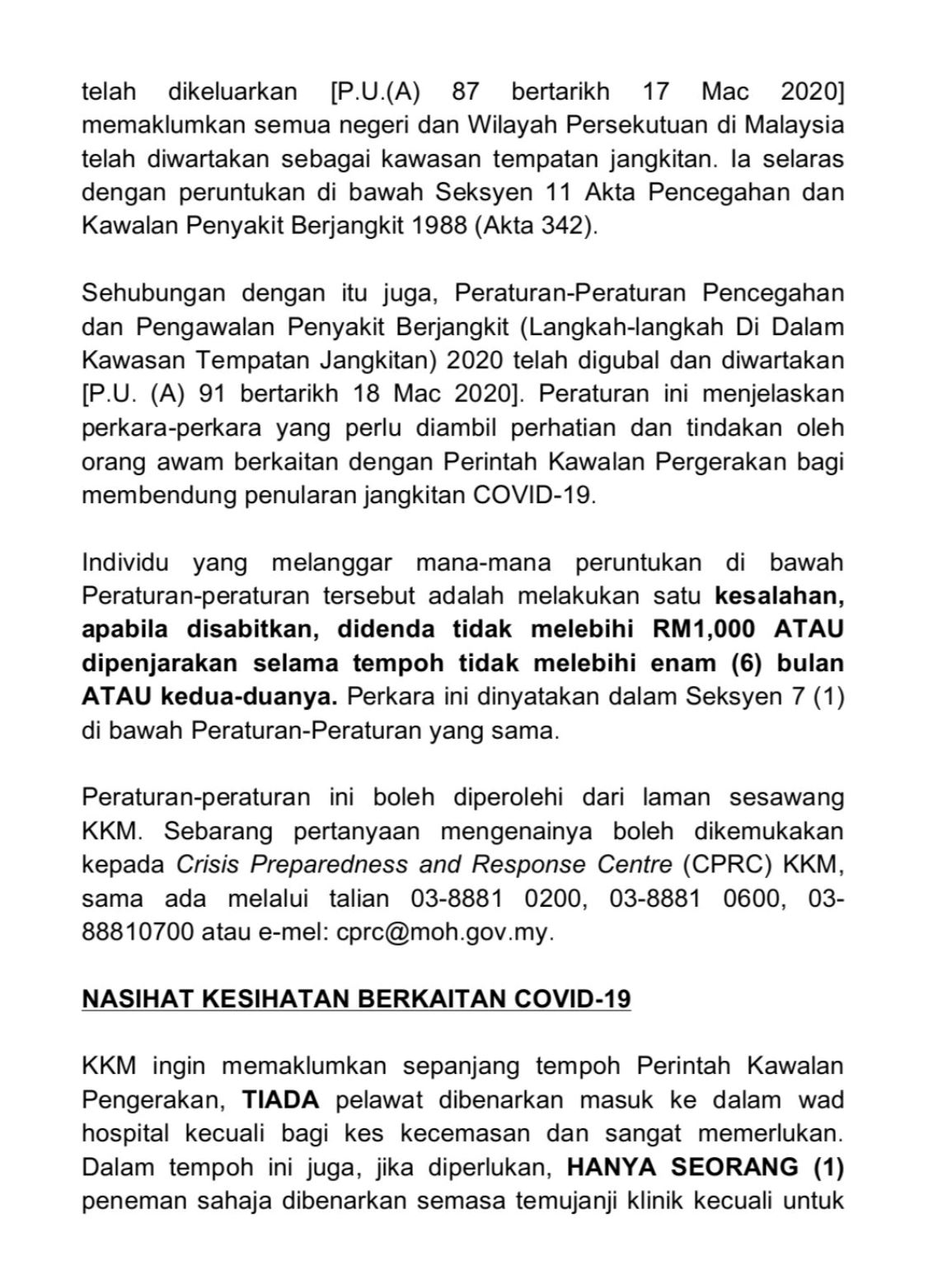 117 lagi kes baru covid-19 di malaysia, jumlah keseluruhan kini cecah 790
