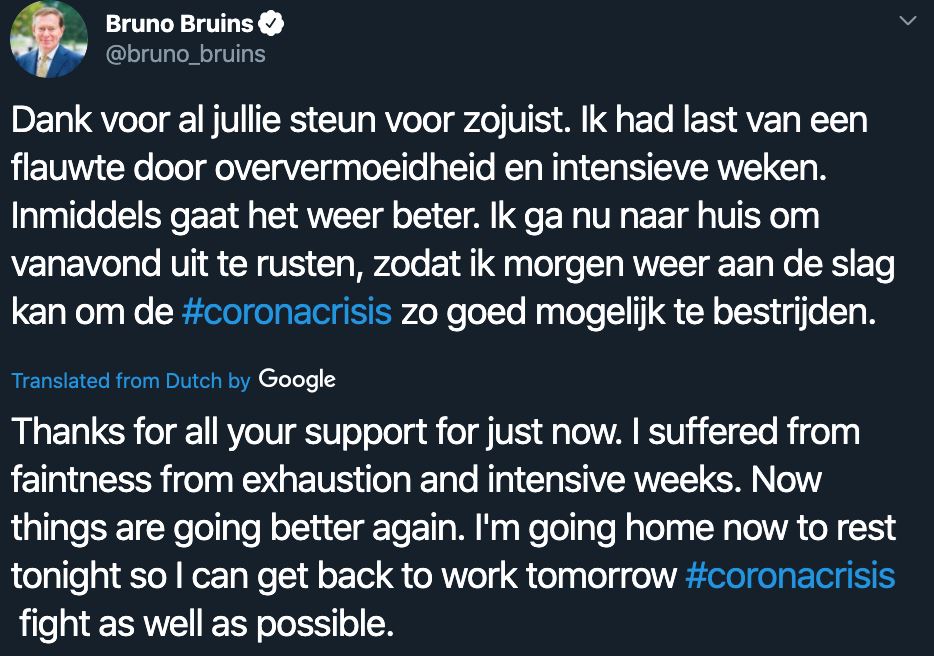 sebab penat, menteri kesihatan belanda letak jawatan