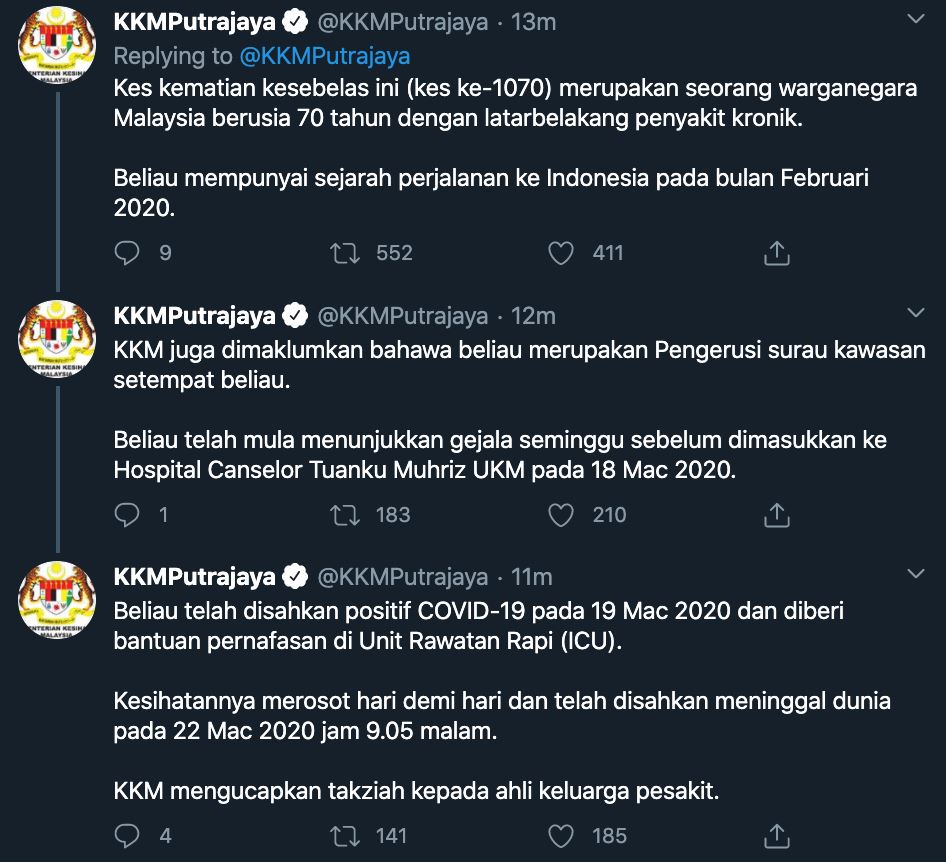 satu lagi kes baru, malaysia kini catat 11 kematian akibat jangkitan covid-19