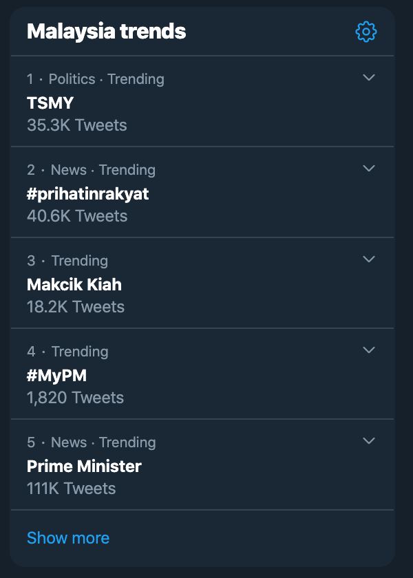cerita pasal makcik kiah jadi contoh, tsmy kini trending di twitter
