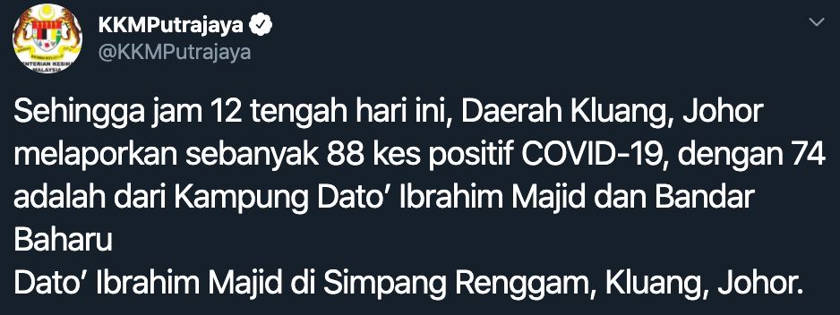 26 kes kematian setakat ini, di kluang sahaja ada 88 kes positif hari ini