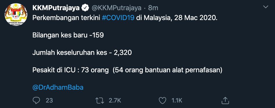 lelaki 61 tahun mangsa ke-27 kematian akibat covid-19 di malaysia