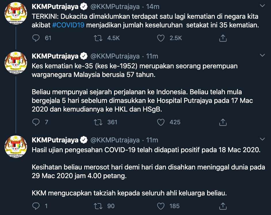 wanita umur 57 tahun mangsa ke-35 maut akibat covid-19