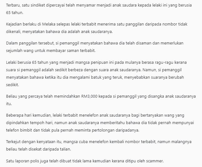 awas taktik baru scammer tiru suara keluarga atau rakan anda