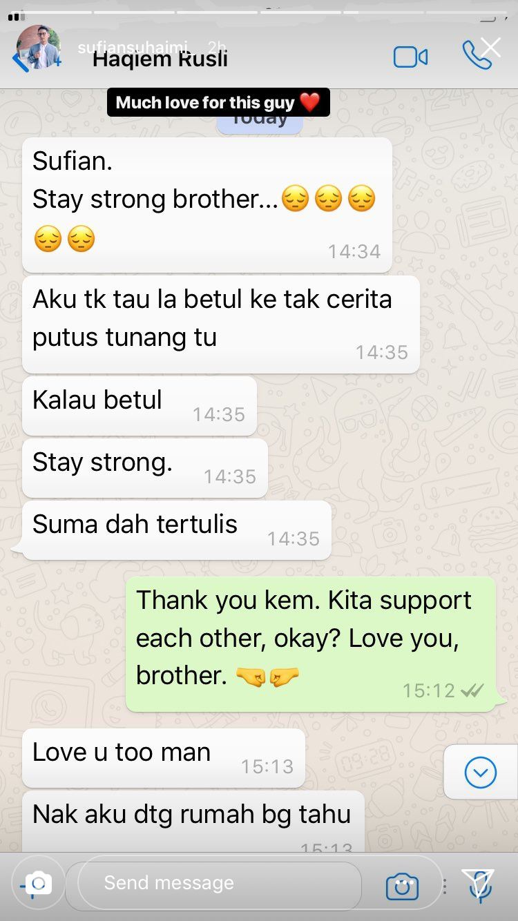 rakan artis beri semangat pada sufian suhaimi isu putus tunang