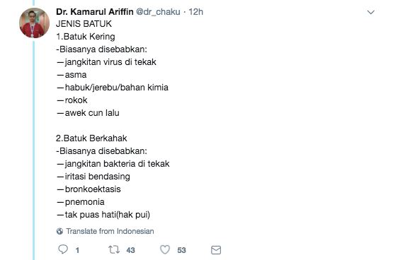 musim batuk. apa jenis batuk dan ubat apa yang sesuai ? doktor ni ada jawapannya