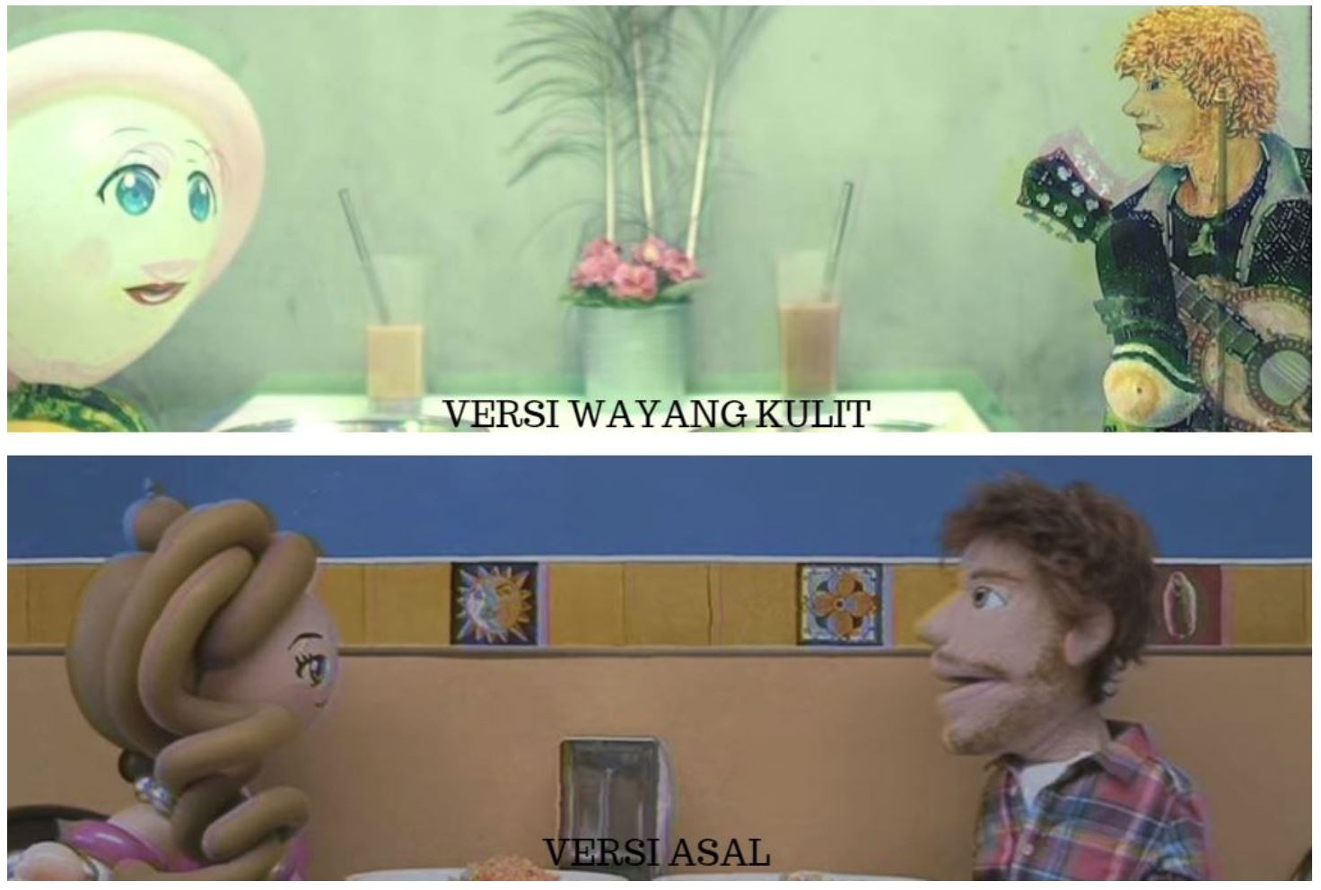 ed sheeran versi wayang kulit, muzik video happier di hasilkan semula versi berbeza