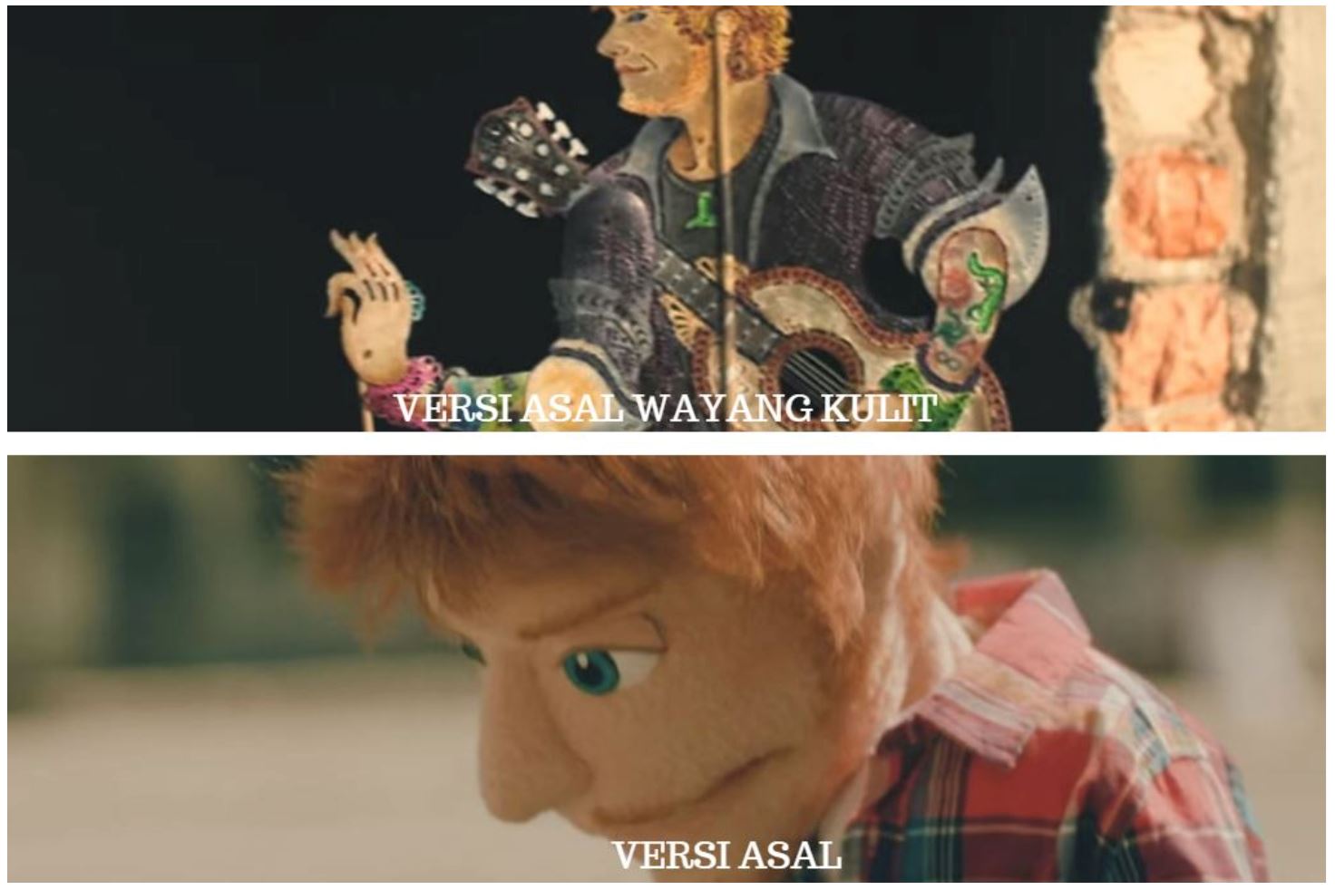ed sheeran versi wayang kulit, muzik video happier di hasilkan semula versi berbeza