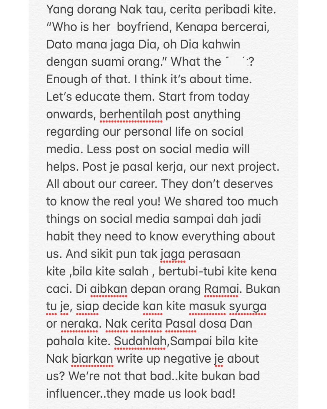 “mereka kisah cerita sampah tentang kita…”,  nabila huda luah rasa bengang 