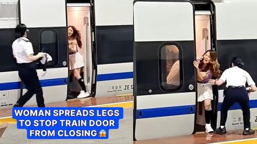 [VIDEO] Wanita Nekad Tahan Pintu Kereta Api  Dengan Badan, Penumpang Terkejut Tengok Aksi Berani Ini!