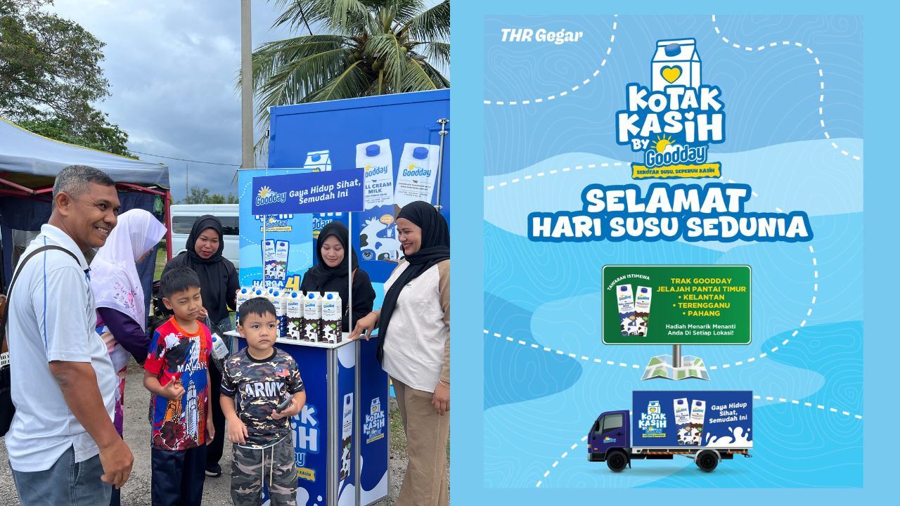 Orang ramai beratur mendapatkan susu goodday