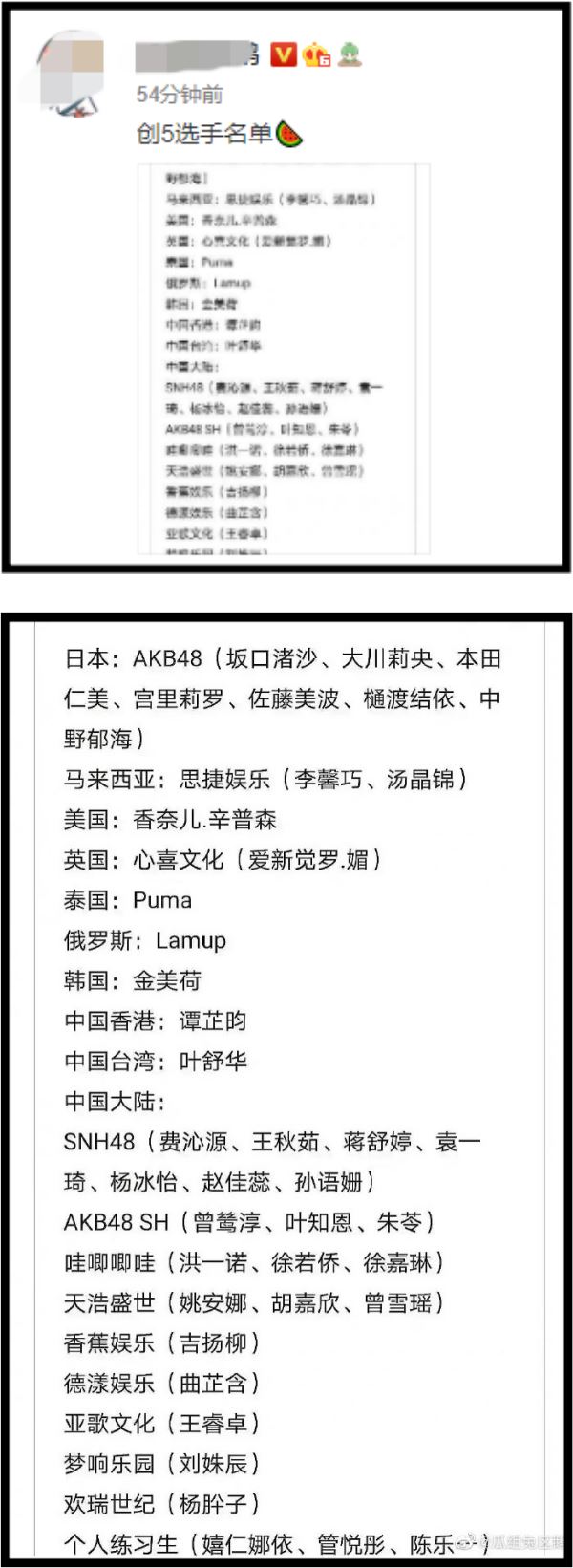 《创5》学员名单有两位马来西亚学员！【网传名单】