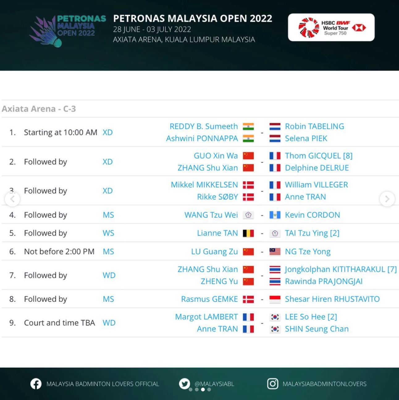 李梓嘉今天开打【大马羽球公开赛】6月29日赛程！🏸️