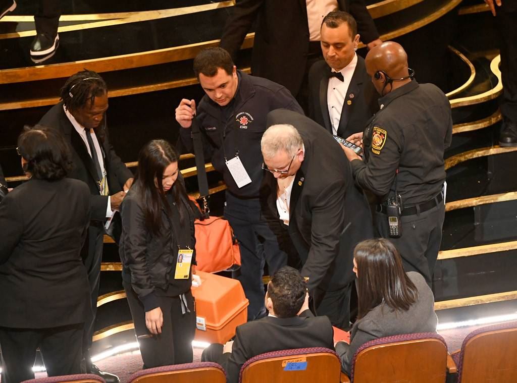 after winning best actor, rami malek fell off the oscars stage and had to be treated by paramedics