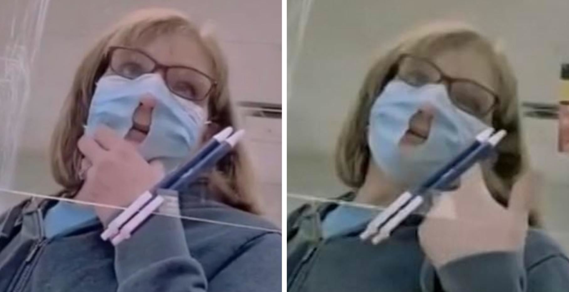 woman cuts hole in face mask because it’s “easier to breathe”
