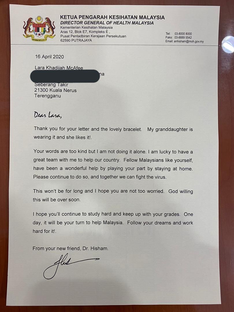 dr noor hisham wrote back to girl that sent him a friendship bracelet