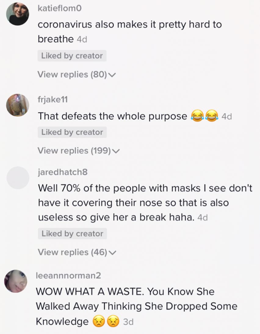 woman cuts hole in face mask because it’s “easier to breathe”
