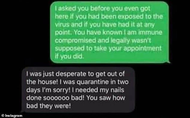 covid-19 positive woman lied to get manicure because she was “desperate”